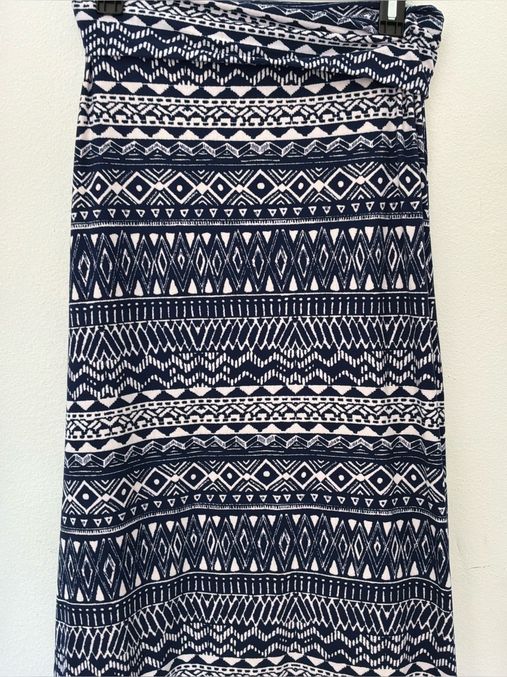 Hot Kiss Navy White Tribal Print Maxi Skirt Stretch Boho Pull-On Size S/M - Picture 4 of 7